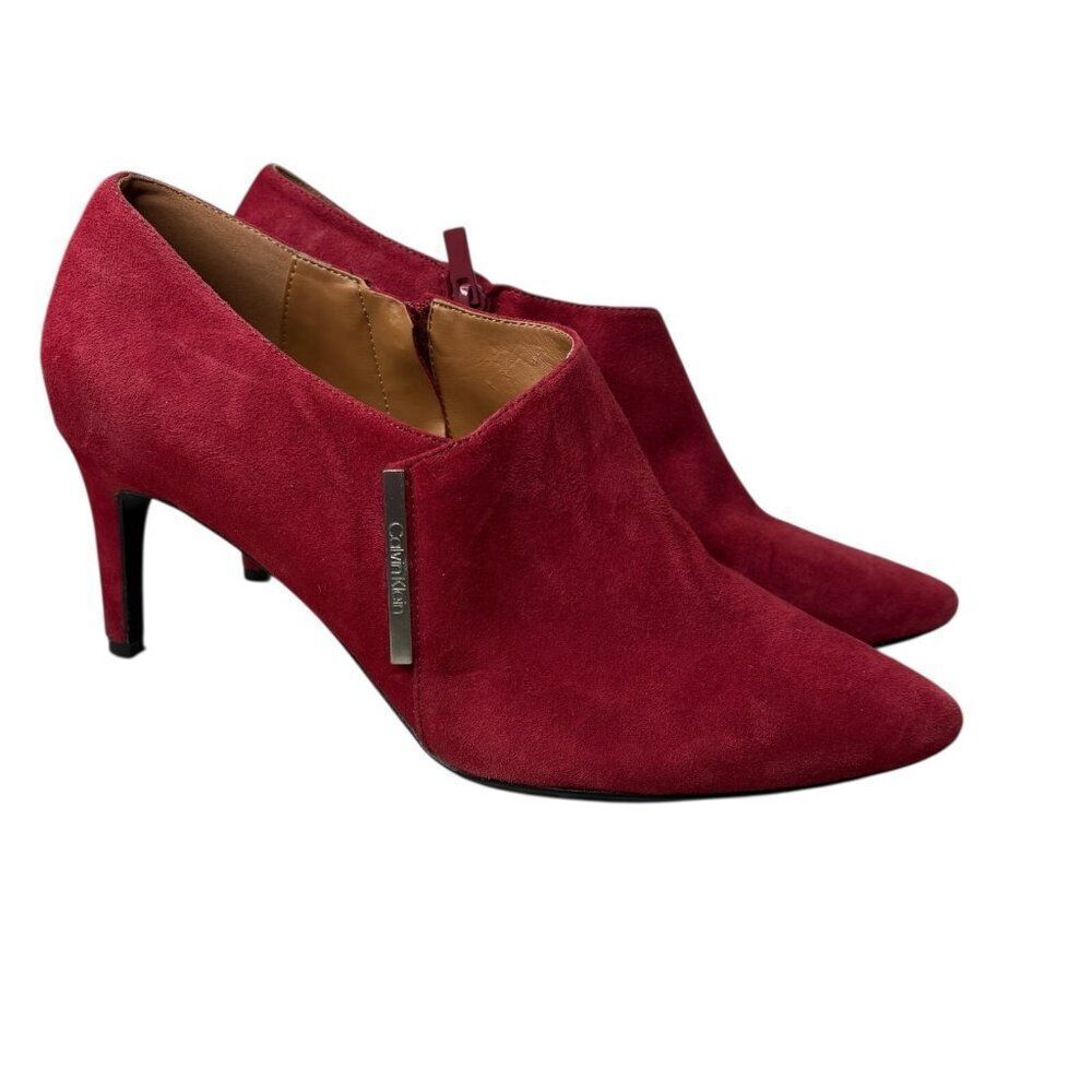 Calvin Klein Women's Jeanna Red Suede Bootie High Heels Size 11